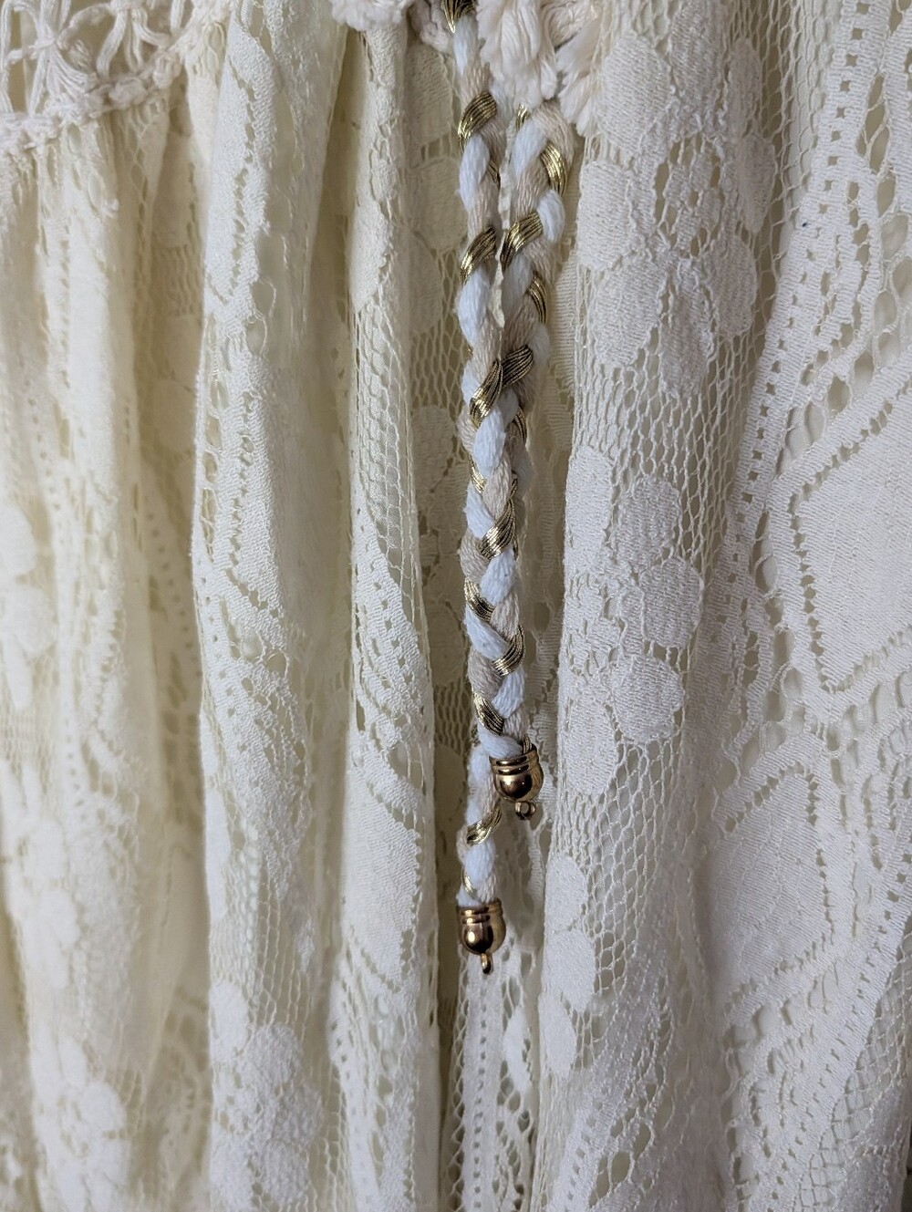 Women’s Ivory Crochet Lace Boho Maxi Dress Gold Detail Spaghetti Strap Festival - Picture 5 of 7